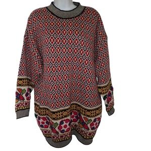 Monsoon Womens Fair Isle Geometric Floral Knit Sweater Pullover Size L